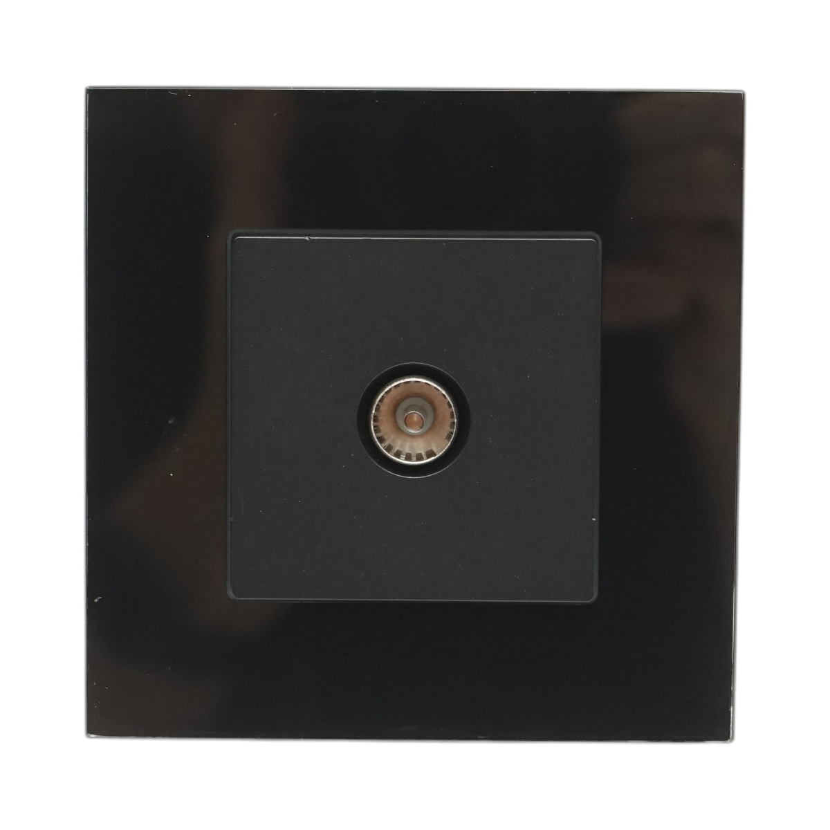 Priza TV neagra incastrata cu rama din sticla 86x86mm - imagine 2