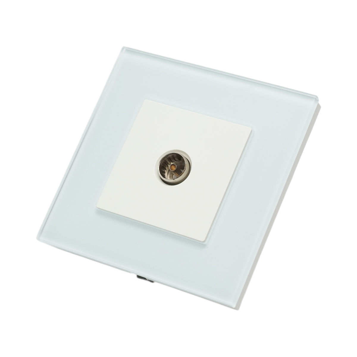 Priza TV alba incastrata cu rama din sticla 86x86mm