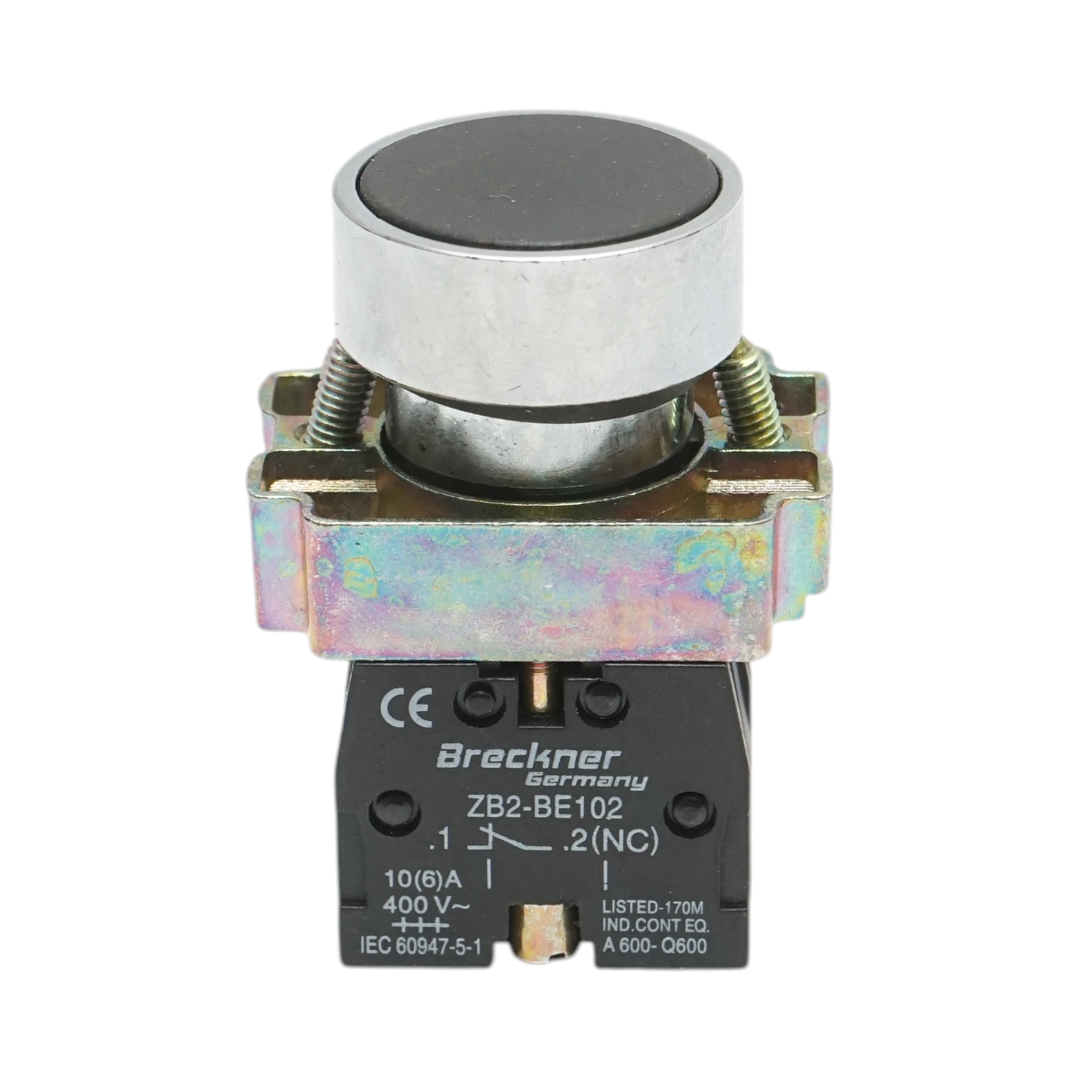 Buton comanda metalic negru cu revenire 1NO+1NC, 400V/10A, LAY5 Breckner Germany