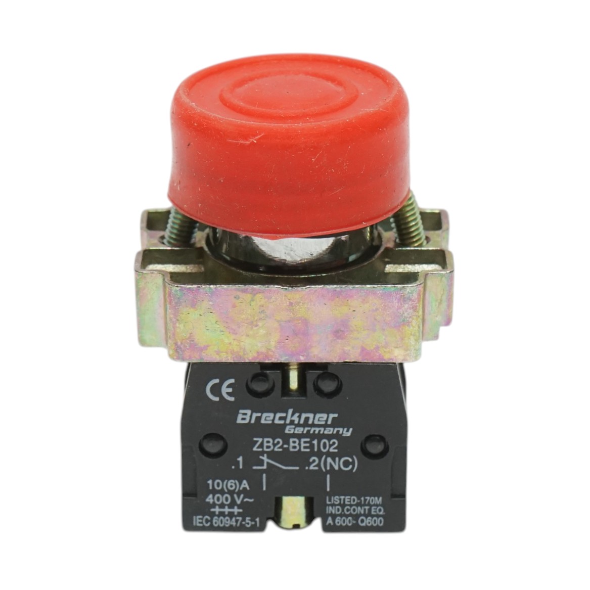 Buton comanda rosu cu capac protectie IP65, 1NC, 400V/10A, LAY5 Breckner Germany