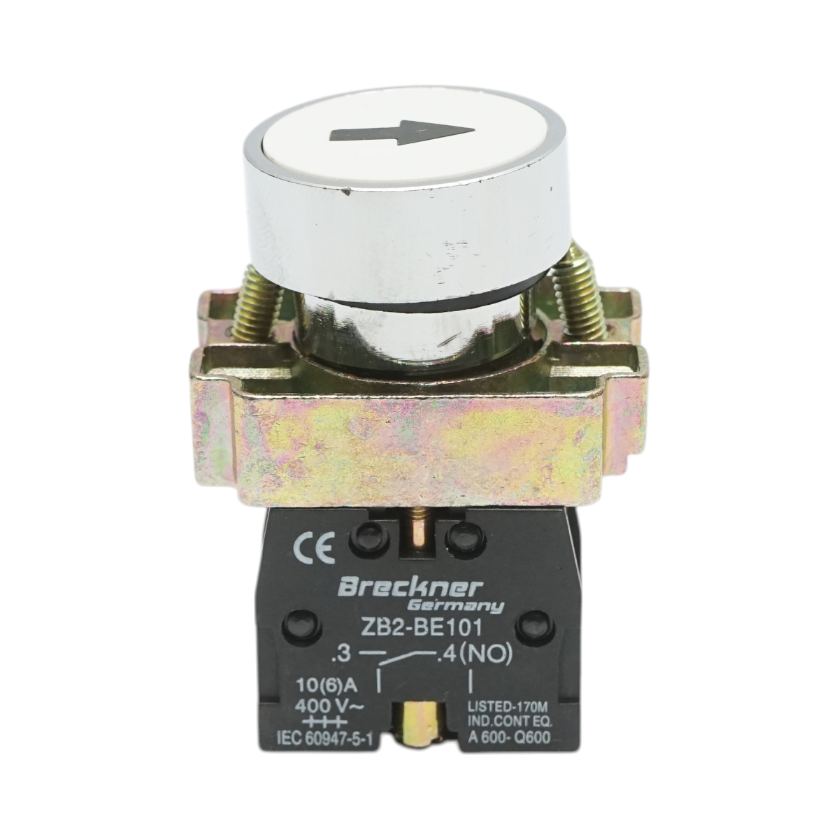 Buton comanda cu revenire alb si marcaj sageata 1NO, 400V/10A, LAY5 Breckner Germany