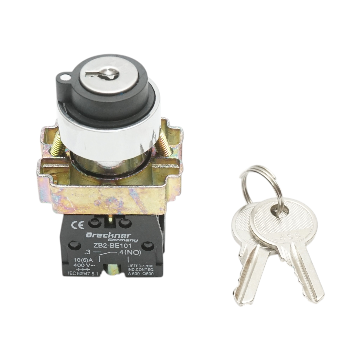 Selector 3 pozitii cu retinere si cheie 2NO, 400V/10A, LAY5-BG33 Breckner Germany