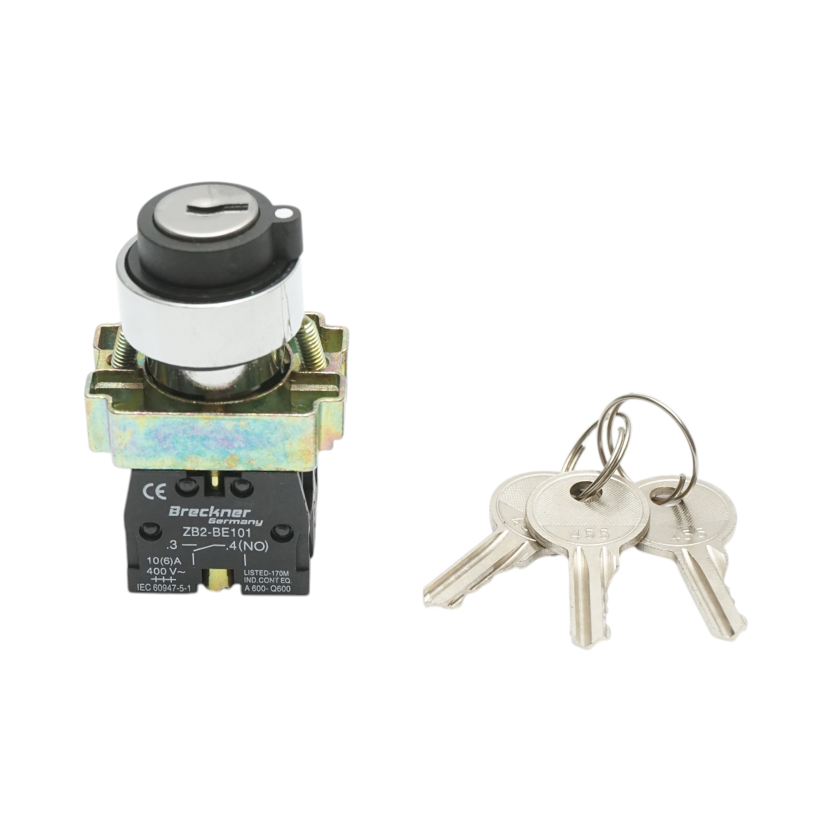 Selector 3 pozitii cu retinere si cheie 2NO, 400V/10A, LAY5-BG53 Breckner Germany