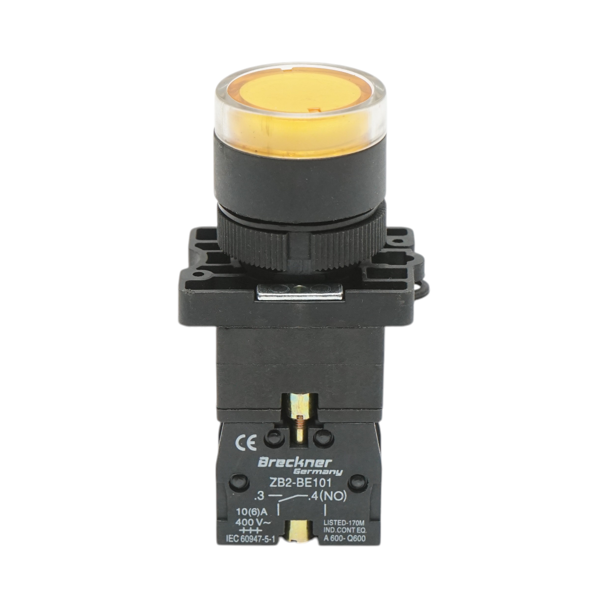 Buton indicator LED galben cu rezistenta integrata 1NO, 220V, LAY5 Breckner Germany