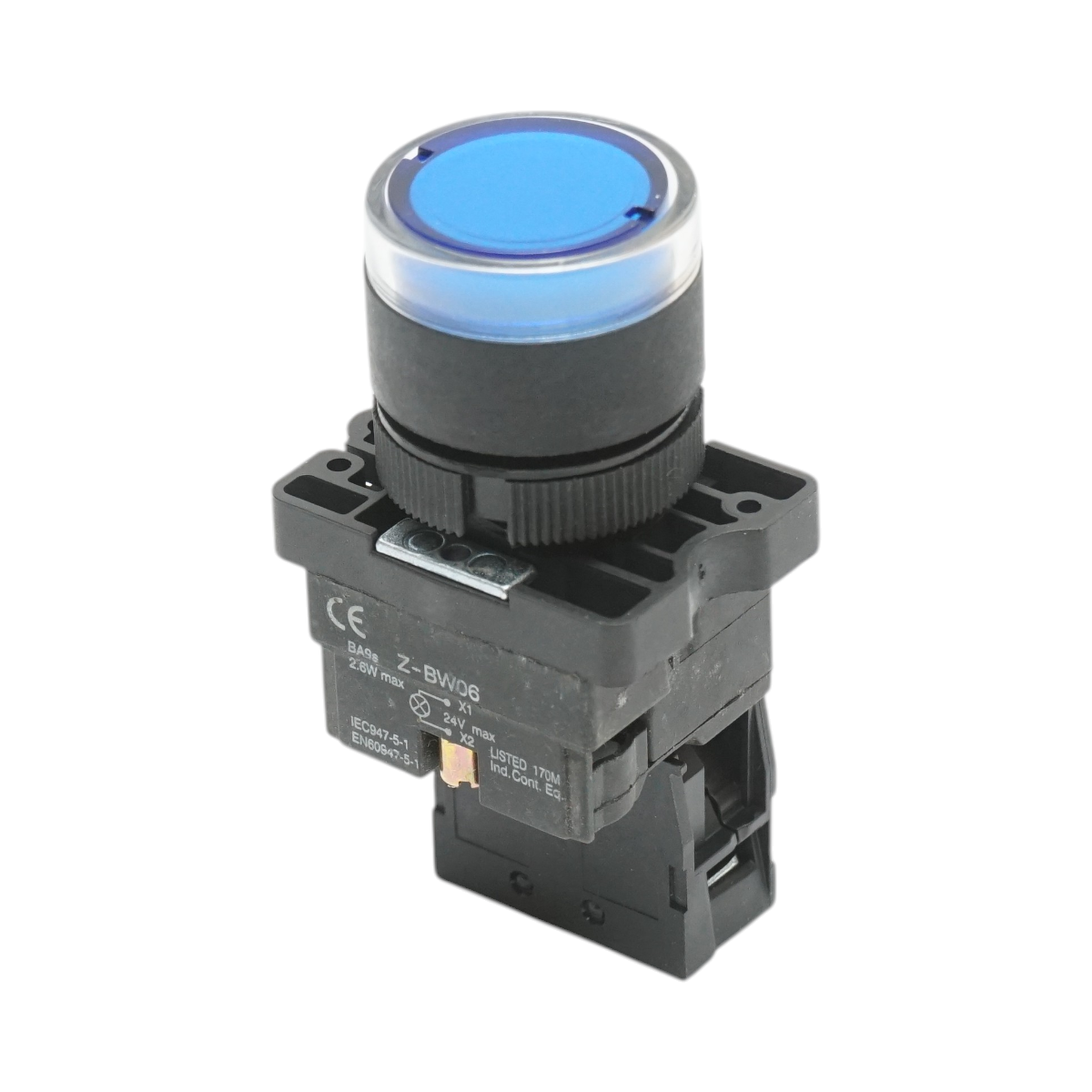 Buton indicator LED albastru cu rezistenta integrata 1NO, 24V, LAY5 Breckner Germany - imagine 5