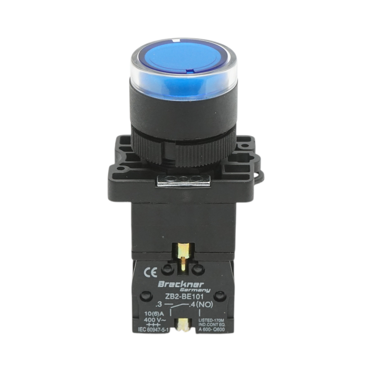 Buton indicator LED albastru cu rezistenta integrata 1NO, 220V, LAY5 Breckner Germany