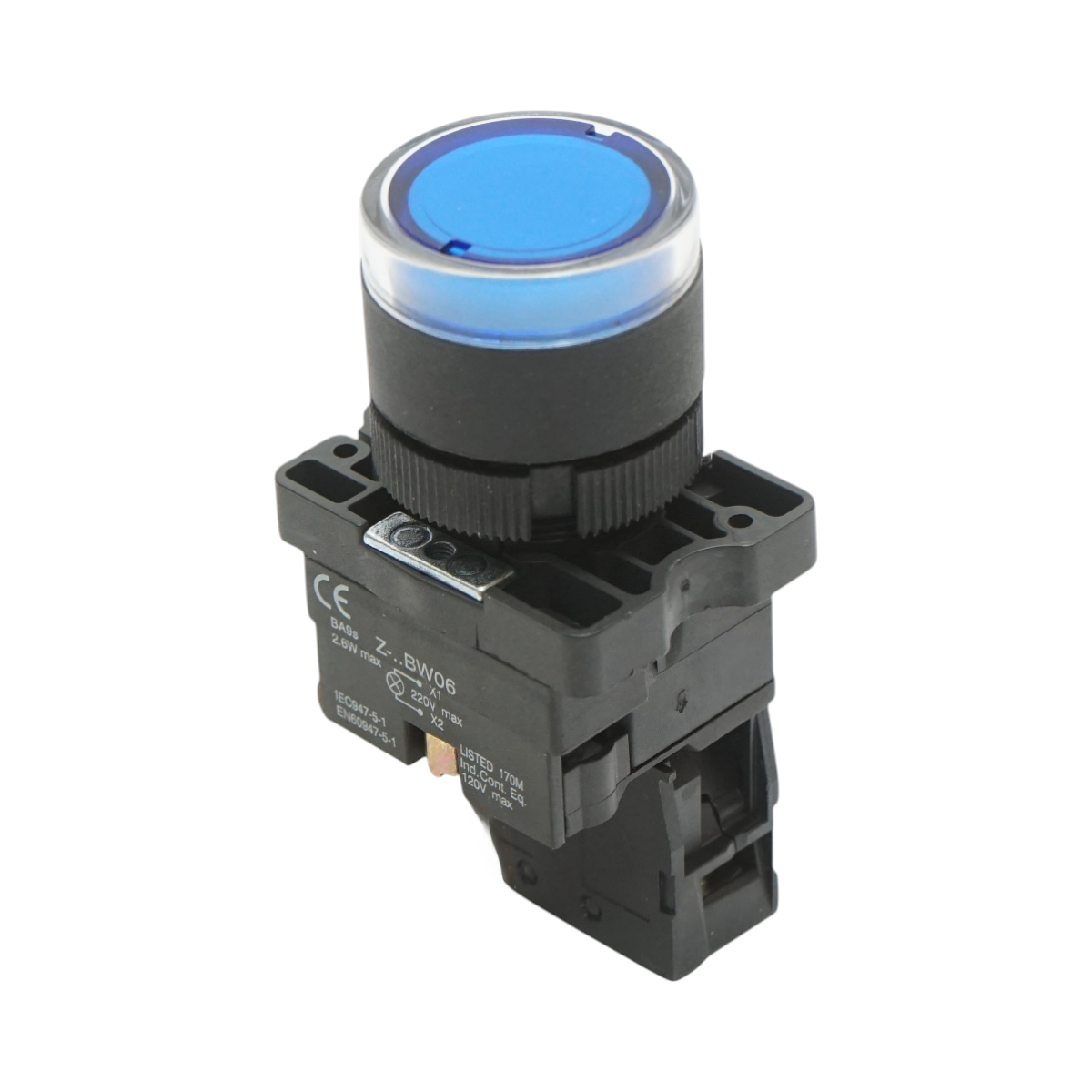 Buton indicator LED albastru cu rezistenta integrata 1NO, 220V, LAY5 Breckner Germany - imagine 5