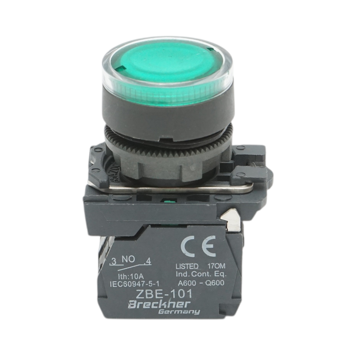 Buton comanda cu revenire si semnalizare LED verde 1NO+1NC, 24V/10A, TB5 Breckner Germany