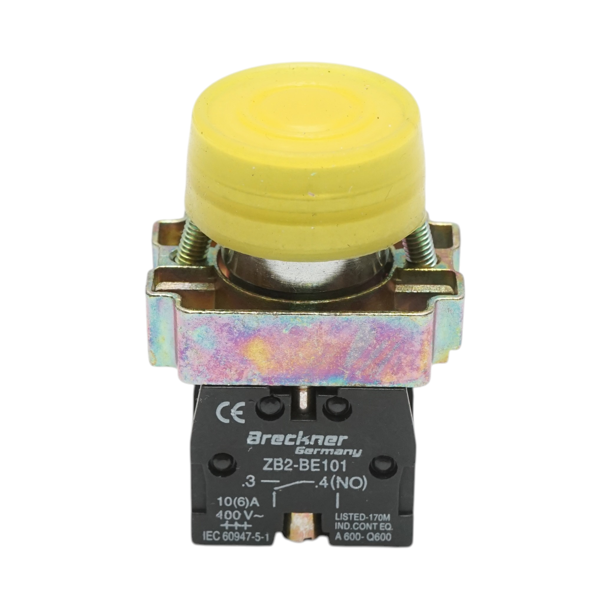 Buton comanda galben cu capac protectie IP65, 1NO, 400V/10A, LAY5 Breckner Germany