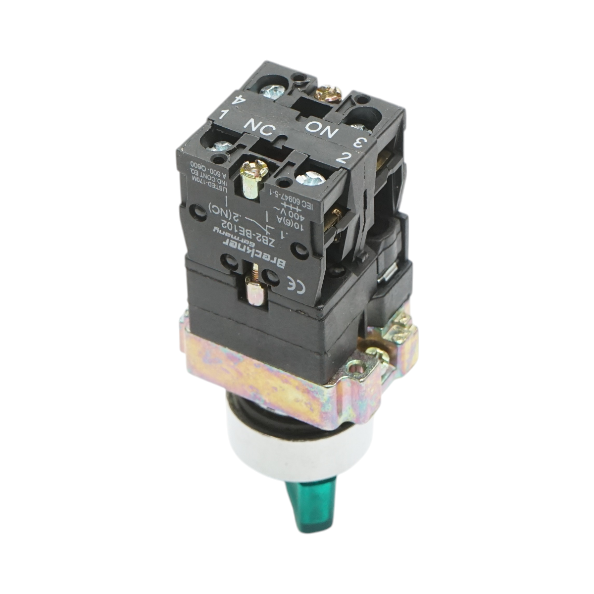 Selector 2 pozitii cu retinere si indicator semnalizare LED verde 1NO+1NC, 220V, LAY5 Breckner Germany - imagine 3