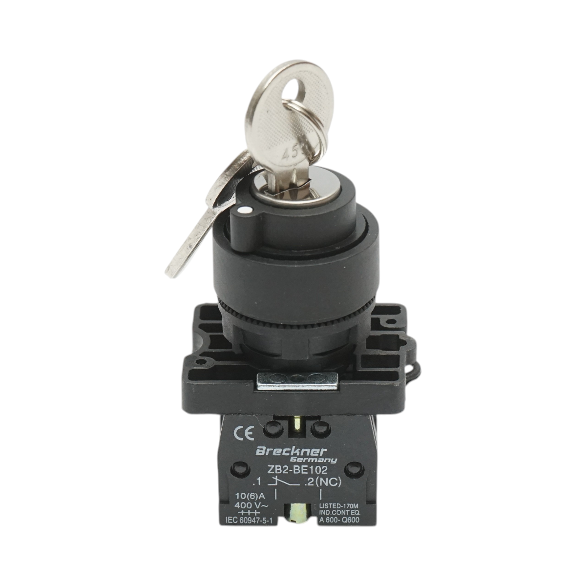 Selector 2 pozitii cu retinere si cheie 1NO+1NC, 400V/10A, LAY5-EG45 Breckner Germany - imagine 2