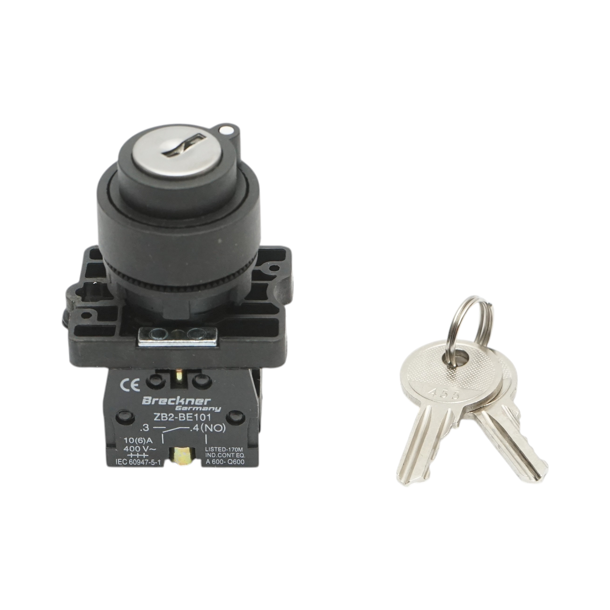 Selector 2 pozitii cu retinere si cheie 1NO+1NC, 400V/10A, LAY5-EG45 Breckner Germany