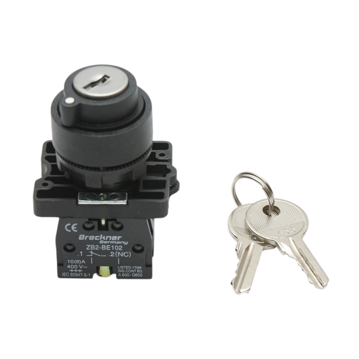 Selector 2 pozitii cu revenire si cheie 1NO+1NC, 400V/10A, LAY5-EG65 Breckner Germany