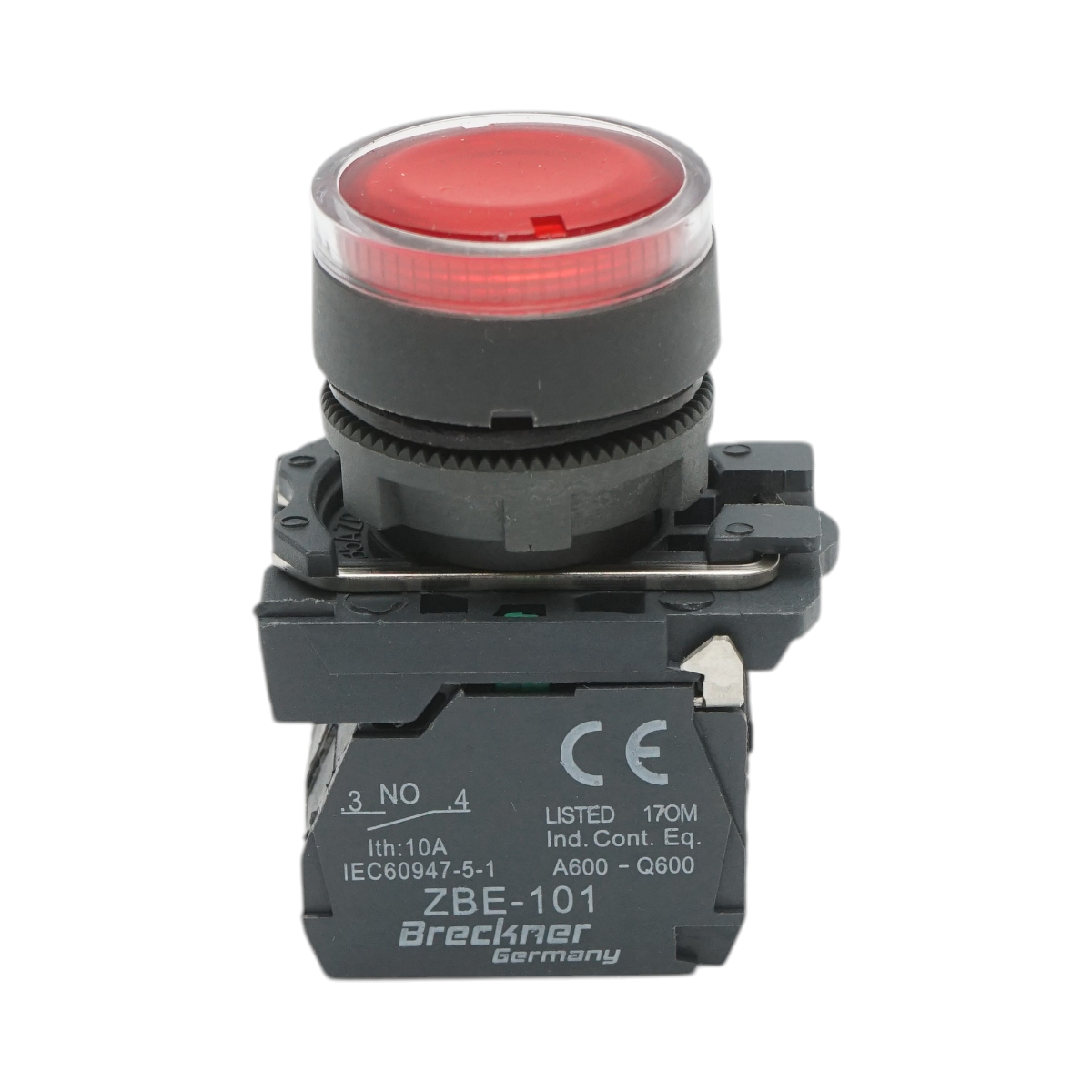 Buton comanda cu revenire si semnalizare LED rosu 1NO+1NC, 24V/10A TB5 Breckner Germany