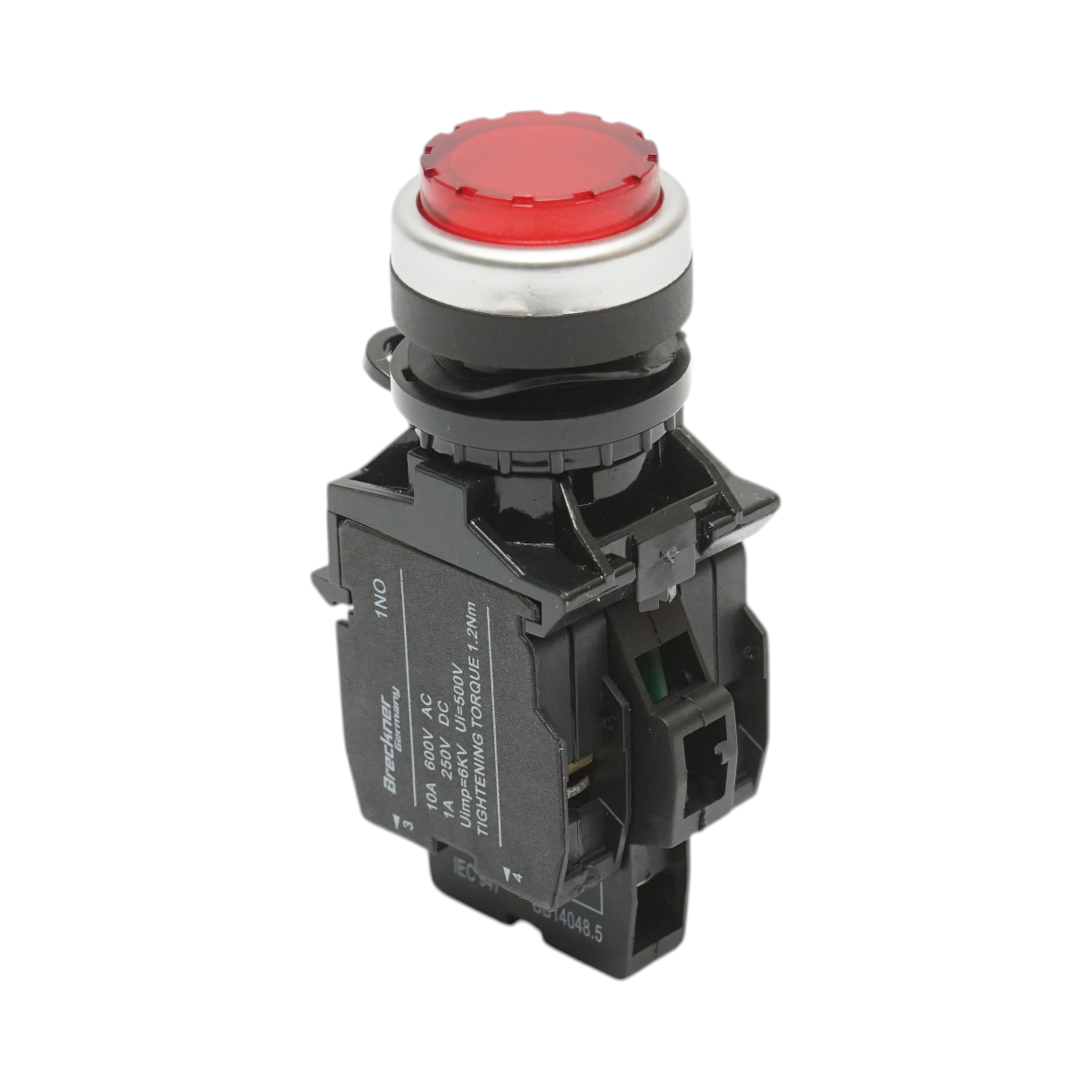 Buton comanda iluminat convex LED 24V AC/DC rosu cu revenire 1NO+1NC, 10A/600V AC, 1A/250V DC TA42 Breckner Germany