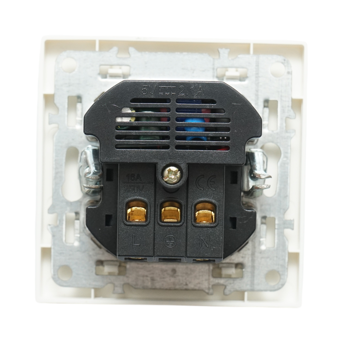 Priza schuko alba incastrata 220V, 16A, 2xUSB A+C 5V 2.1A, ABS 80x80mm - imagine 3