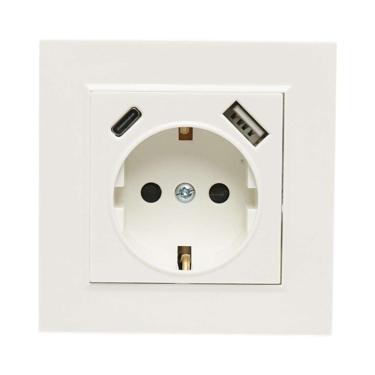 Priza schuko alba incastrata 220V, 16A, 2xUSB A+C 5V 2.1A, ABS 80x80mm - imagine 2