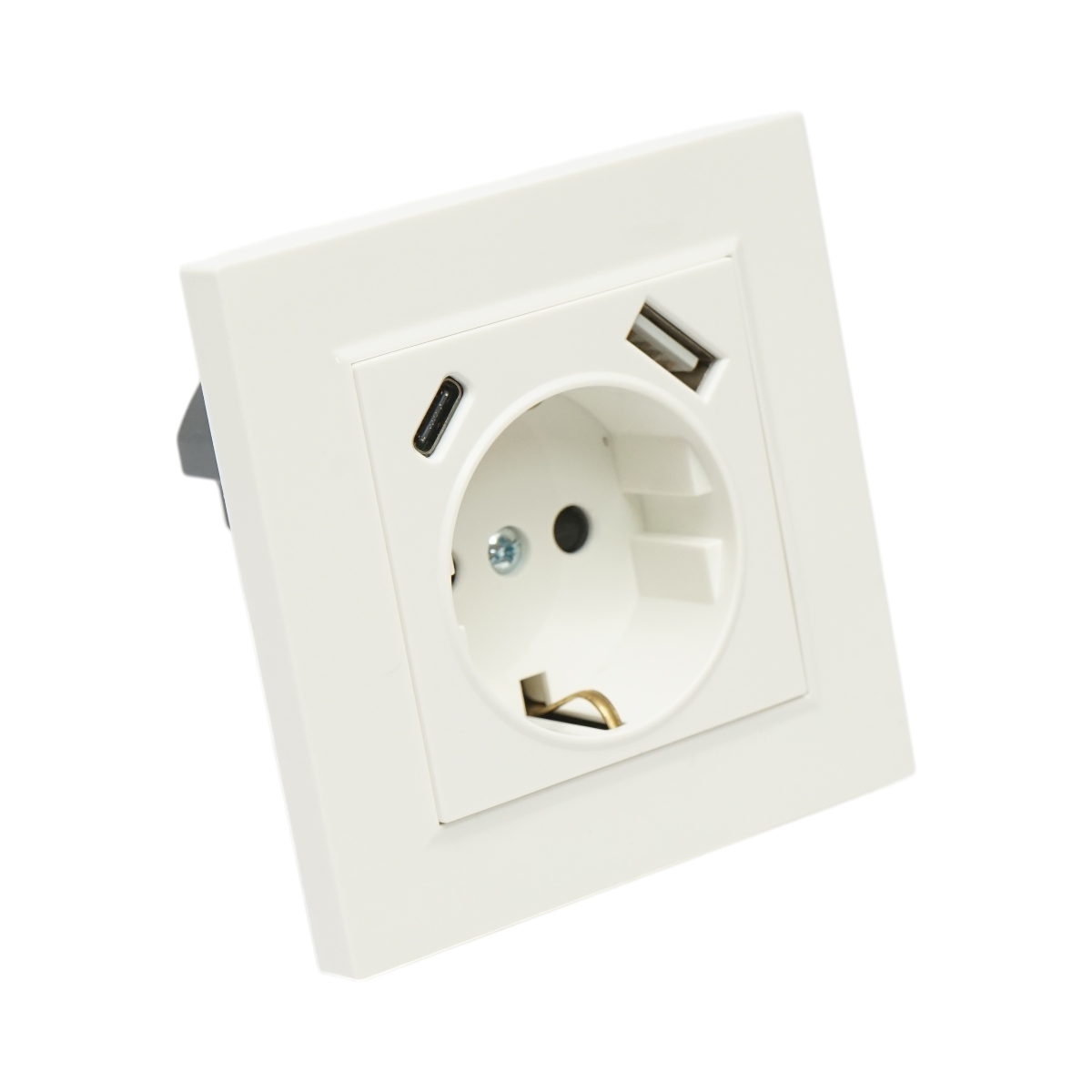 Priza schuko alba incastrata 220V, 16A, 2xUSB A+C 5V 2.1A, ABS 80x80mm - imagine 4