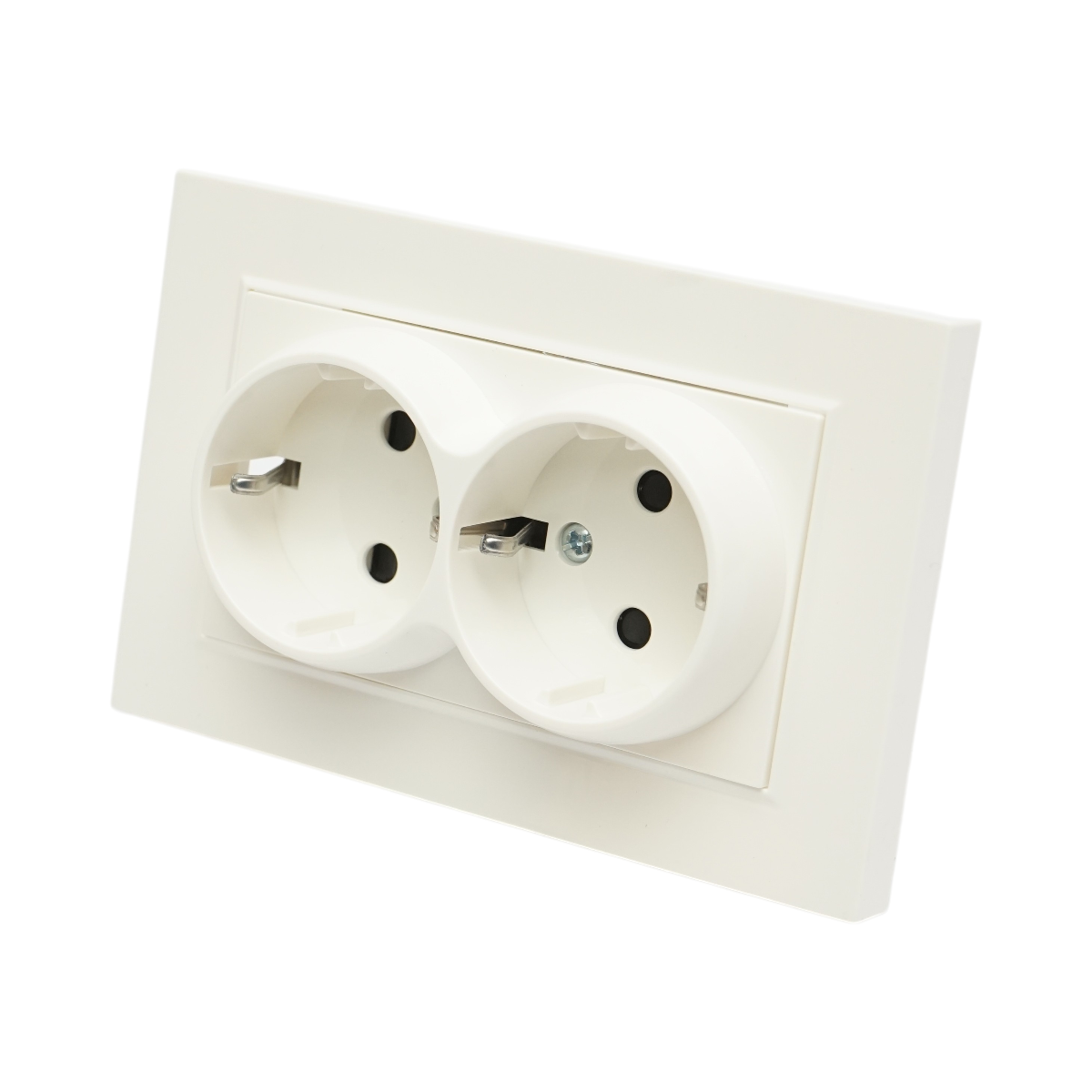 Priza schuko dubla alba incastrata 220V, 16A, ABS 83x150mm