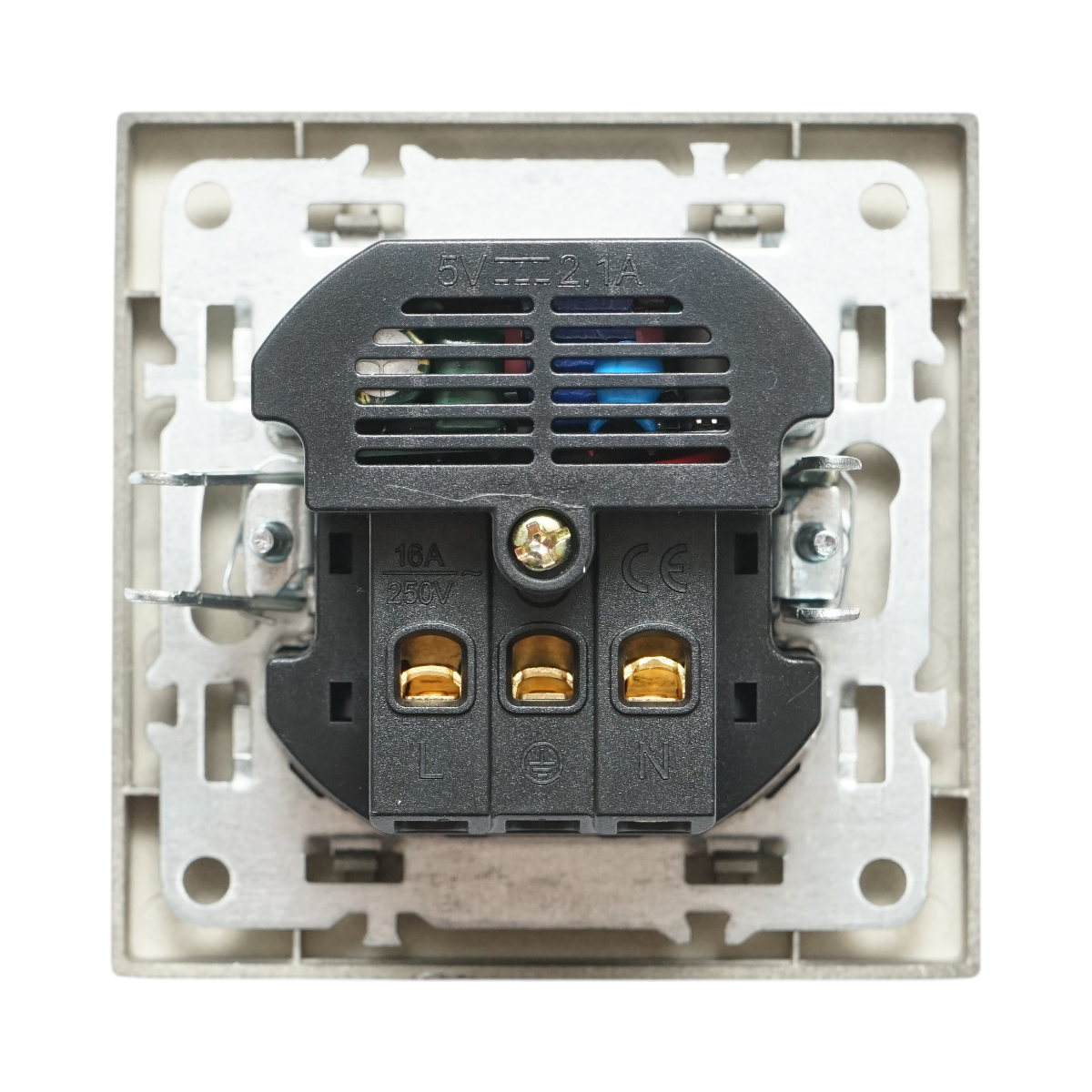 Priza schuko neagra incastrata 220V, 16A, 2xUSB A+C 5V 2.1A, ABS 80x80mm - imagine 3