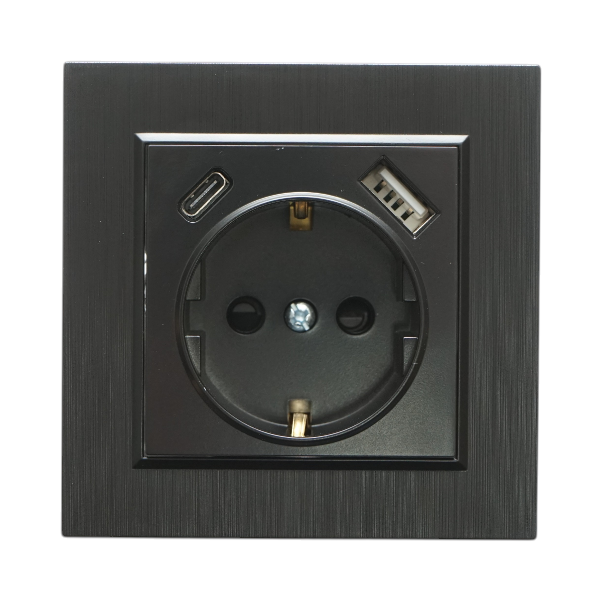 Priza schuko neagra incastrata 220V, 16A, 2xUSB A+C 5V 2.1A, ABS 80x80mm - imagine 2