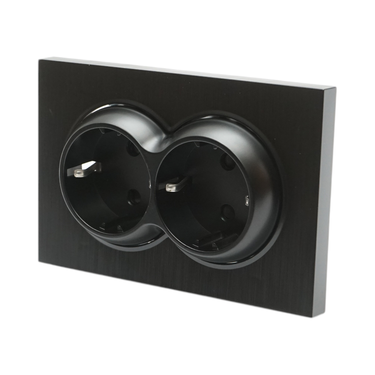 Priza schuko dubla neagra incastrata 220V, 16A, ABS 83x150mm