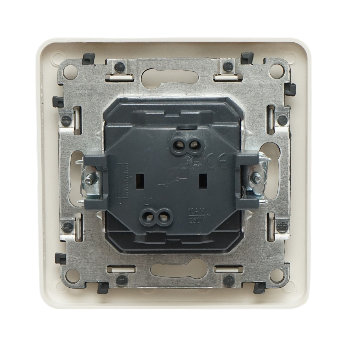 Intrerupator simplu alb incastrat 220V, 10AX, PC 80x80mm - imagine 3