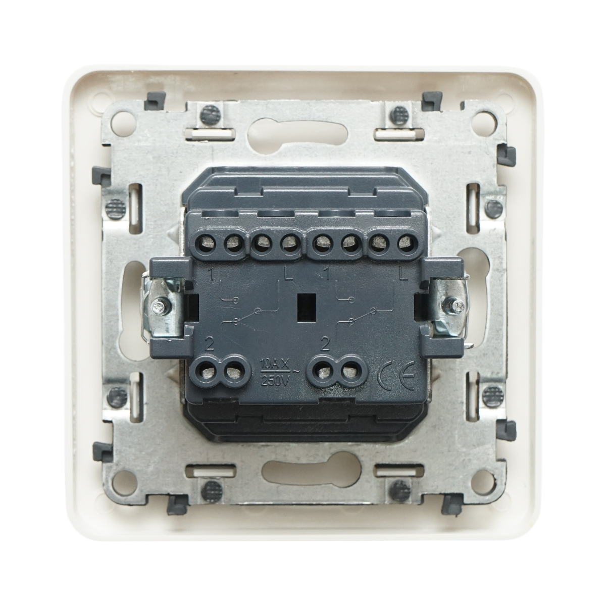 Intrerupator dublu cap scara alb incastrat 220V, 10AX, PC 80x80mm - imagine 3