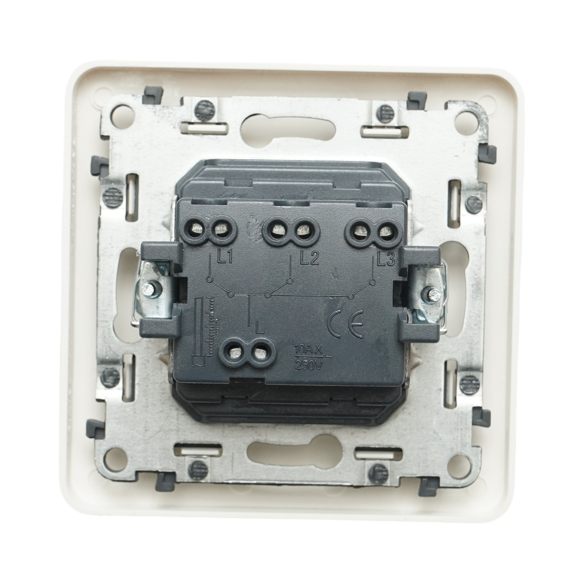 Intrerupator triplu alb incastrat 220V, 10AX, PC 80x80mm - imagine 3