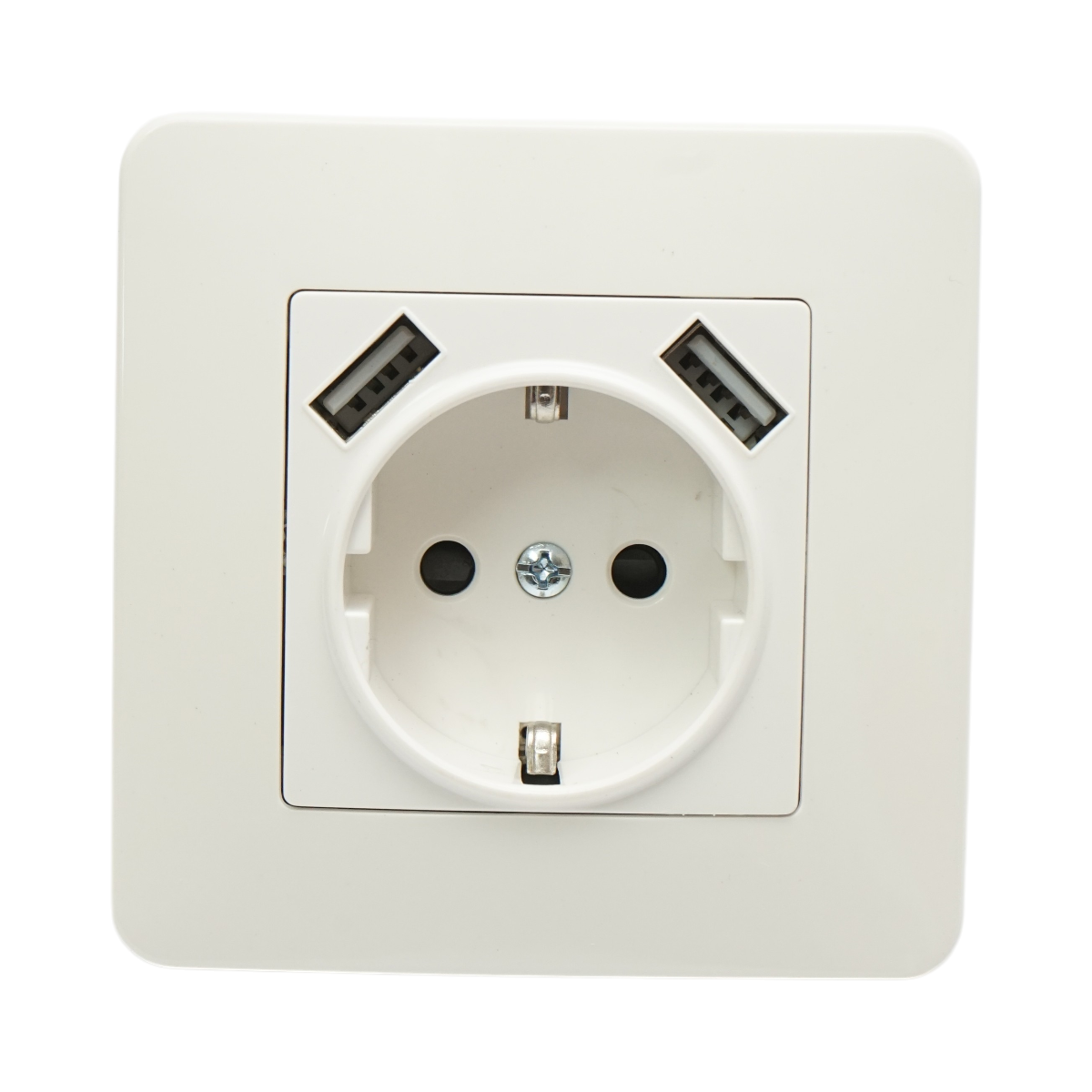 Priza schuko alba incastrata 220V, 16A, 2xUSB 5V 2.1A, PC 80x80mm - imagine 2