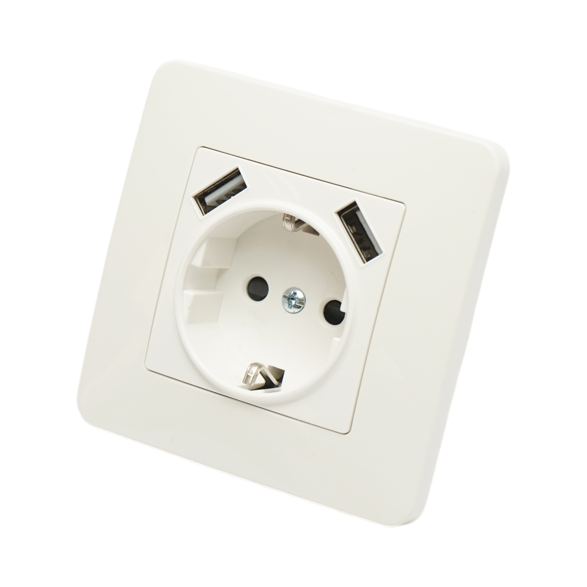 Priza schuko alba incastrata 220V, 16A, 2xUSB 5V 2.1A, PC 80x80mm