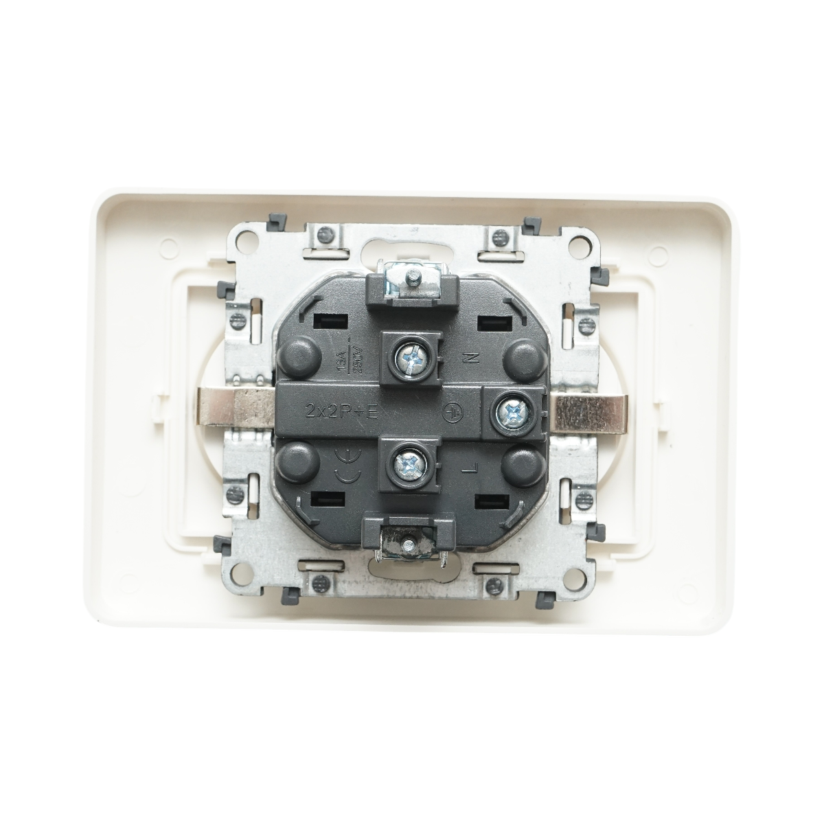 Priza schuko dubla alba incastrata 220V, 16A, PC 83x150mm - imagine 3