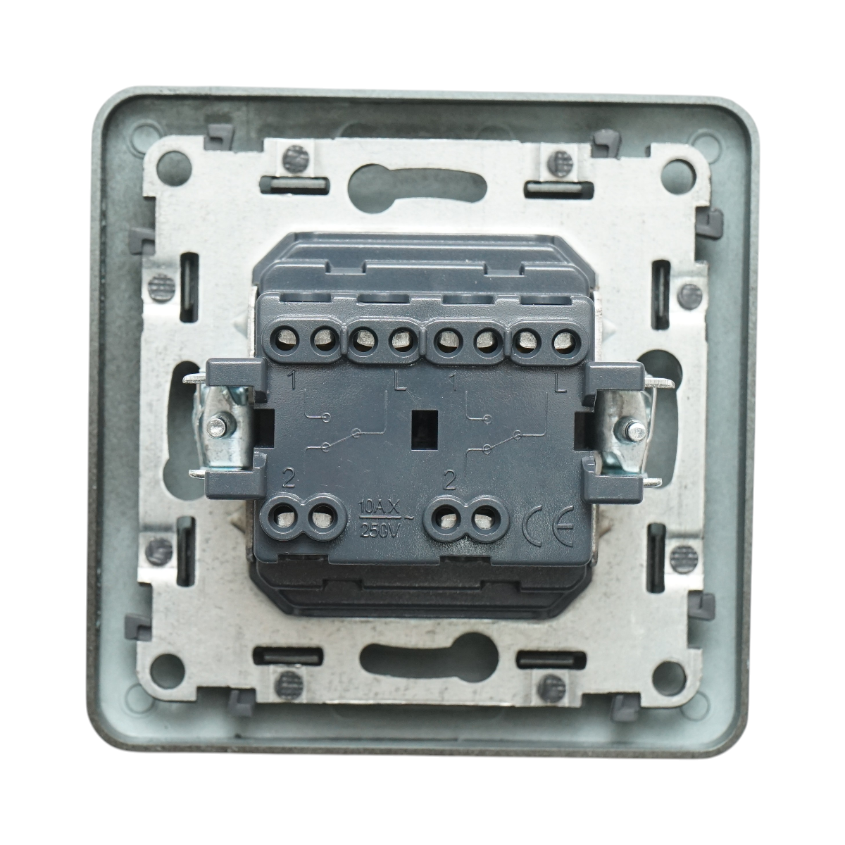 Intrerupator dublu cap scara negru incastrat 220V, 10AX, PC 80x80mm - imagine 3