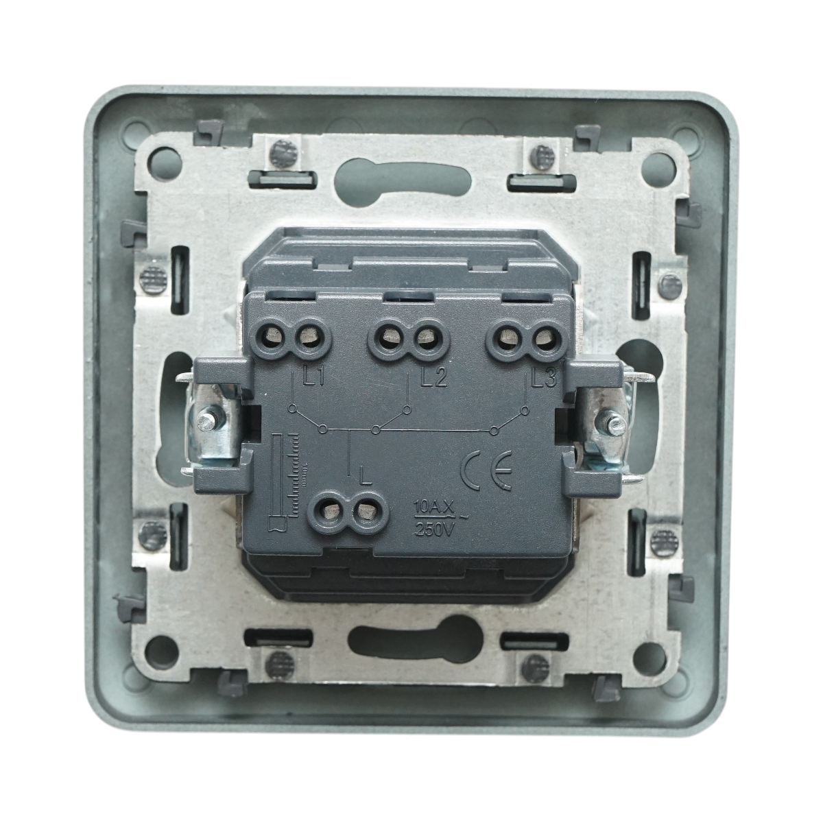 Intrerupator triplu negru incastrat 220V, 10AX, PC 80x80mm - imagine 3