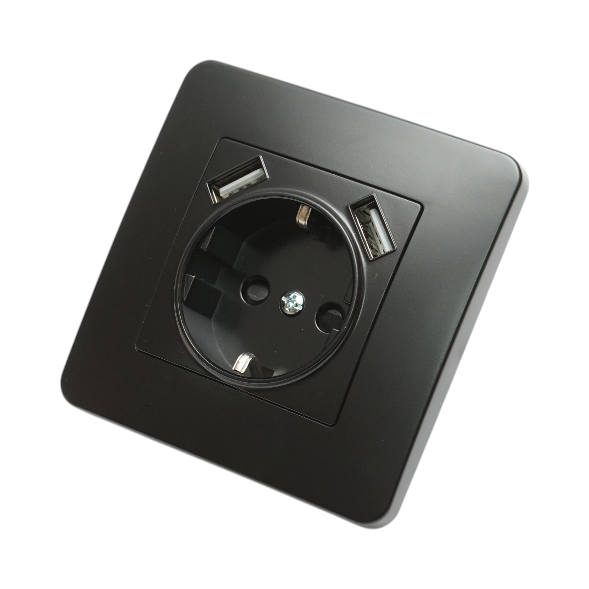 Priza schuko neagra incastrata 220V, 16A, 2xUSB 5V 2.1A, PC 80x80mm