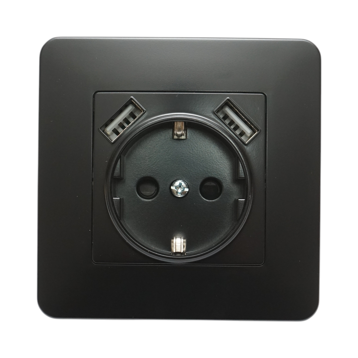 Priza schuko neagra incastrata 220V, 16A, 2xUSB 5V 2.1A, PC 80x80mm - imagine 2