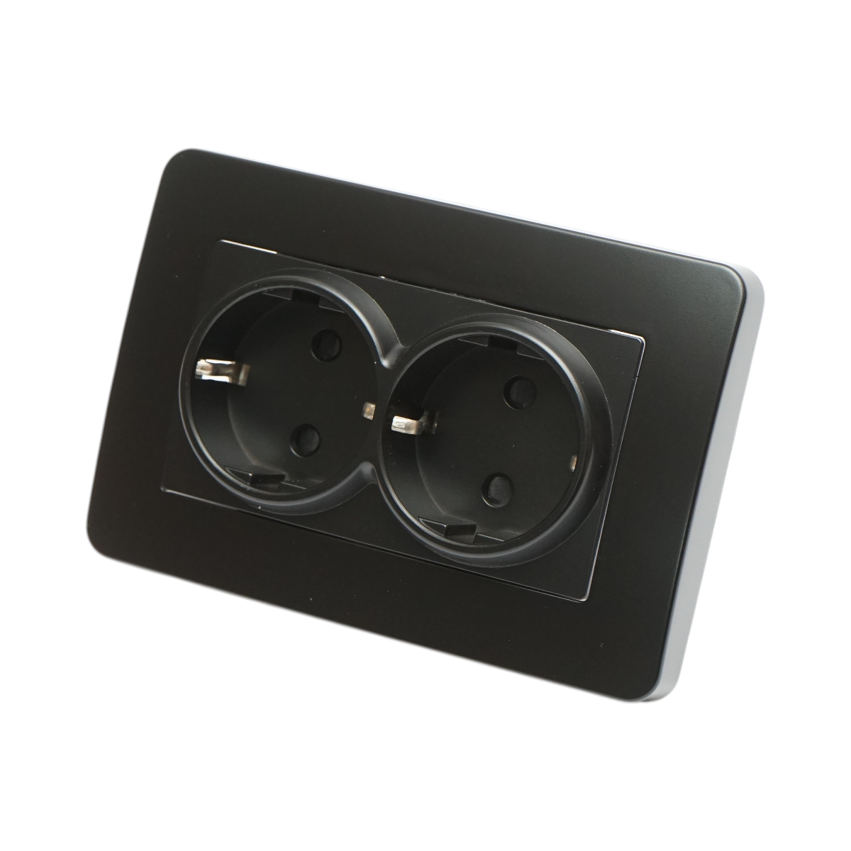 Priza schuko dubla neagra incastrata 220V, 16A, PC 83x150mm