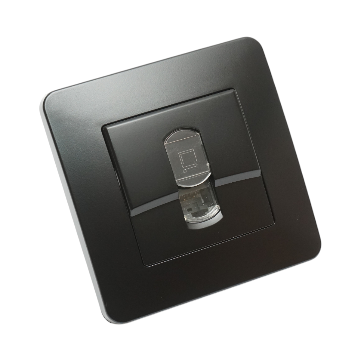 Priza internet RJ45 neagra incastrata PC 80x80mm - imagine 4