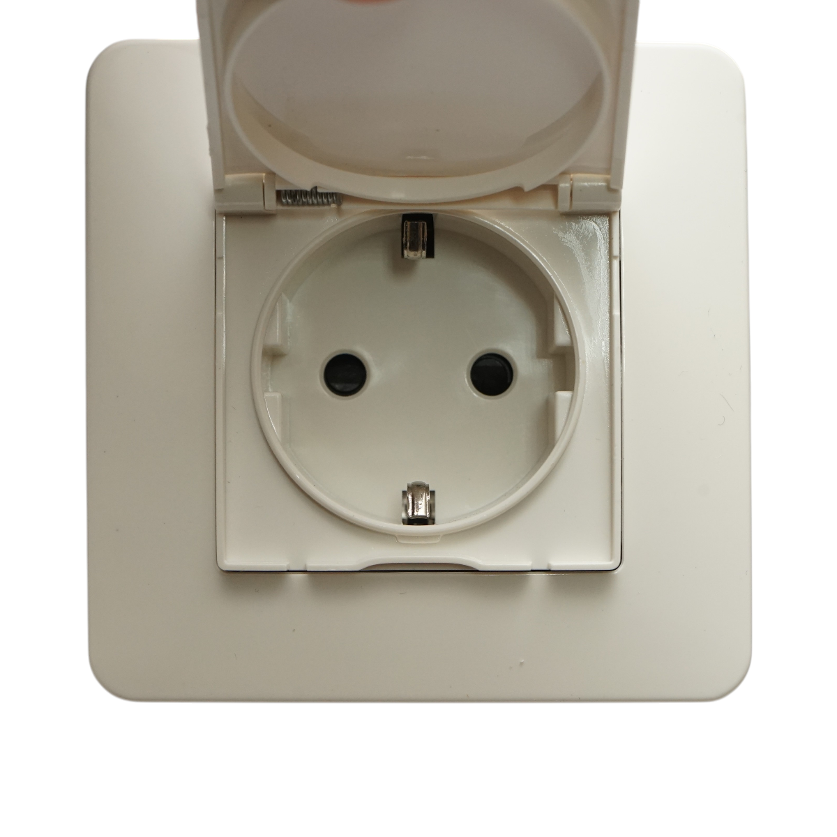 Priza schuko alba incastrata 220V, 16A, PC cu capac de protectie IP44 80x80mm - imagine 4