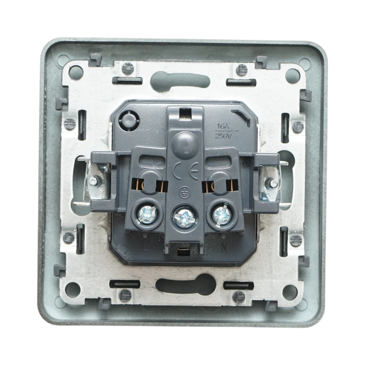 Priza schuko neagra incastrata 220V, 16A, PC cu capac de protectie IP44 80x80mm - imagine 3