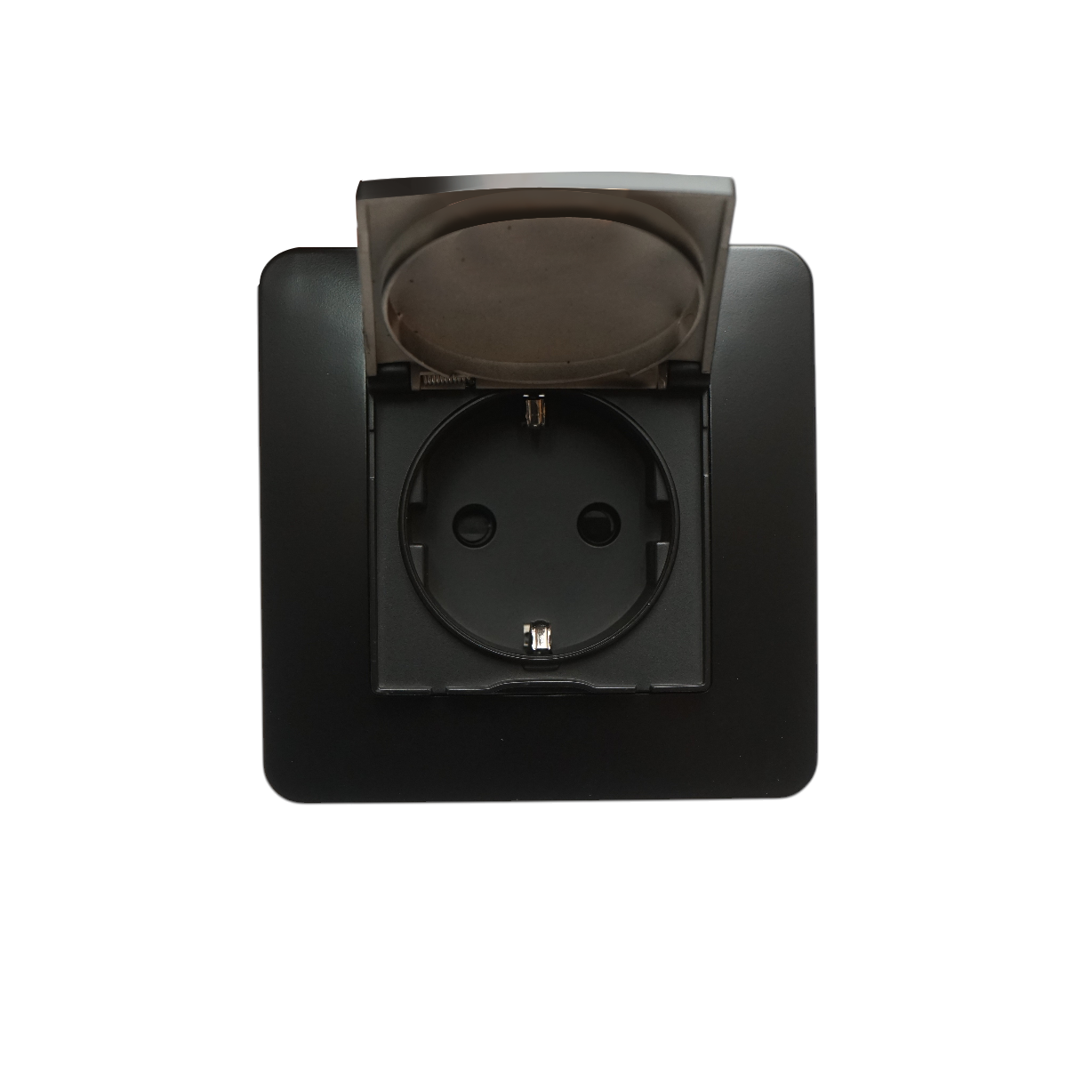 Priza schuko neagra incastrata 220V, 16A, PC cu capac de protectie IP44 80x80mm - imagine 4