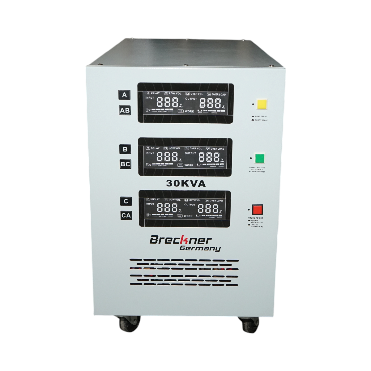 Stabilizator automat de tensiune 30KVA trifazat cu servomotor, bypass, afisaj LCD Breckner Germany