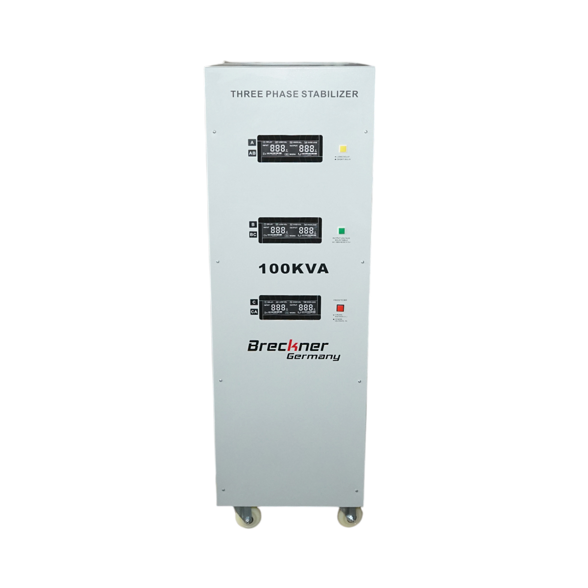 Stabilizator automat de tensiune 100KVA trifazat cu servomotor, bypass, afisaj LCD Breckner Germany