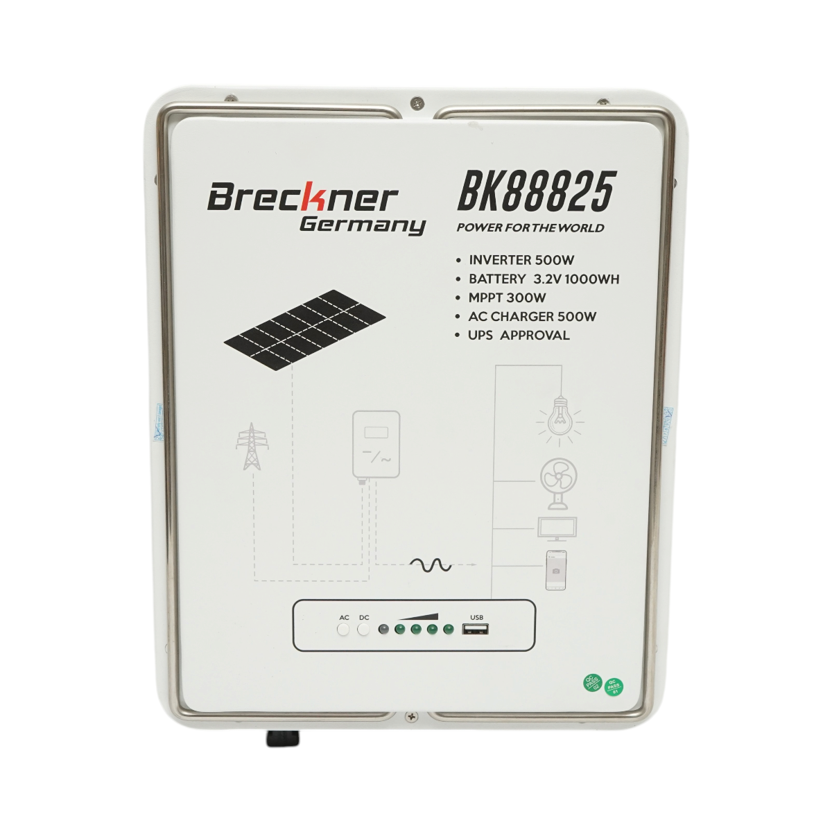 Sistem solar fotovoltaic portabil All-in-One cu invertor 500W, MPPT 300W, baterie integrata 1kWh LiFePO4 3.2V 314Ah, functie UPS Breckner Germany