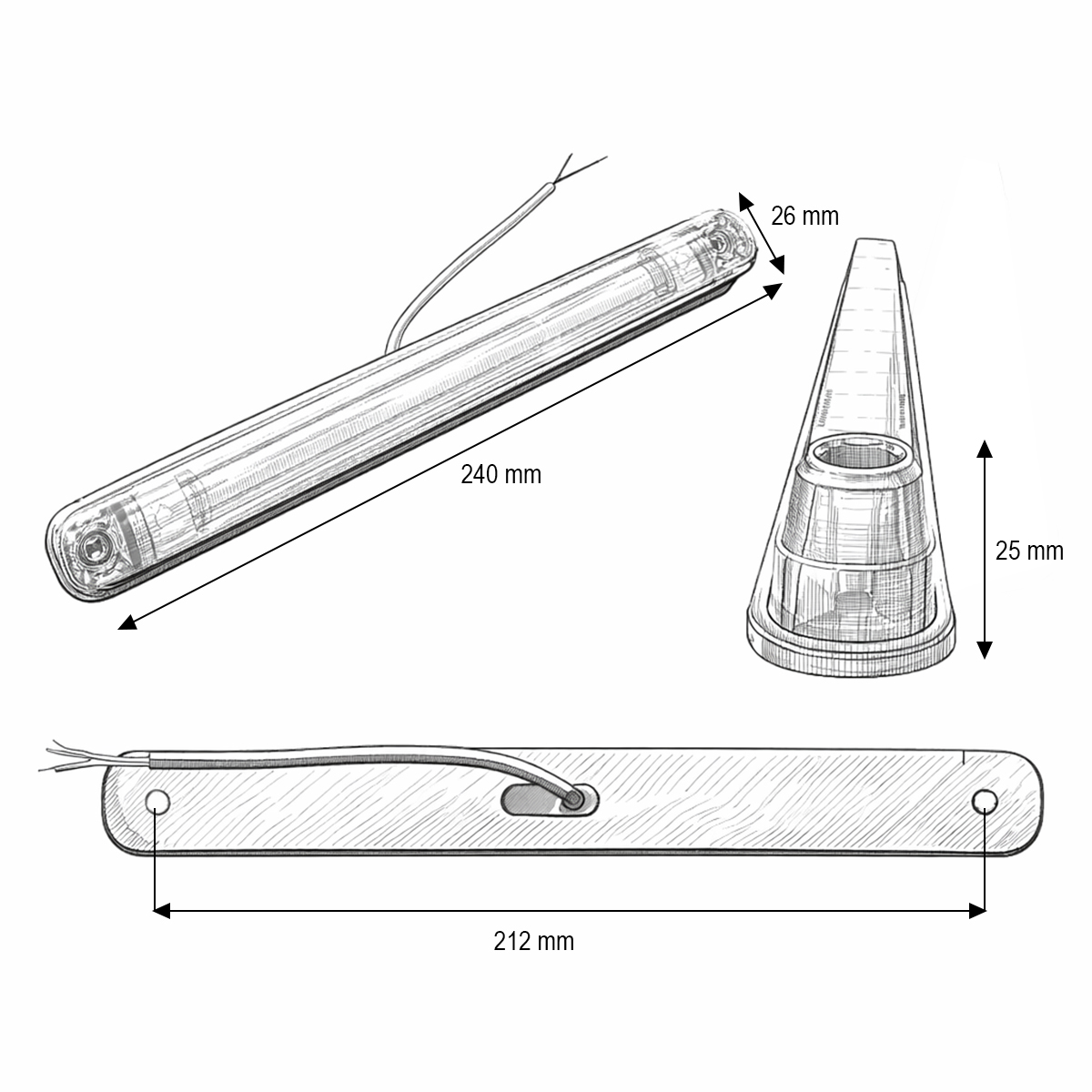 Lampa pozitie cabina camion LED 24V rosu fumuriu 6 LED-uri 240x26x25mm Breckner Germany - imagine 6