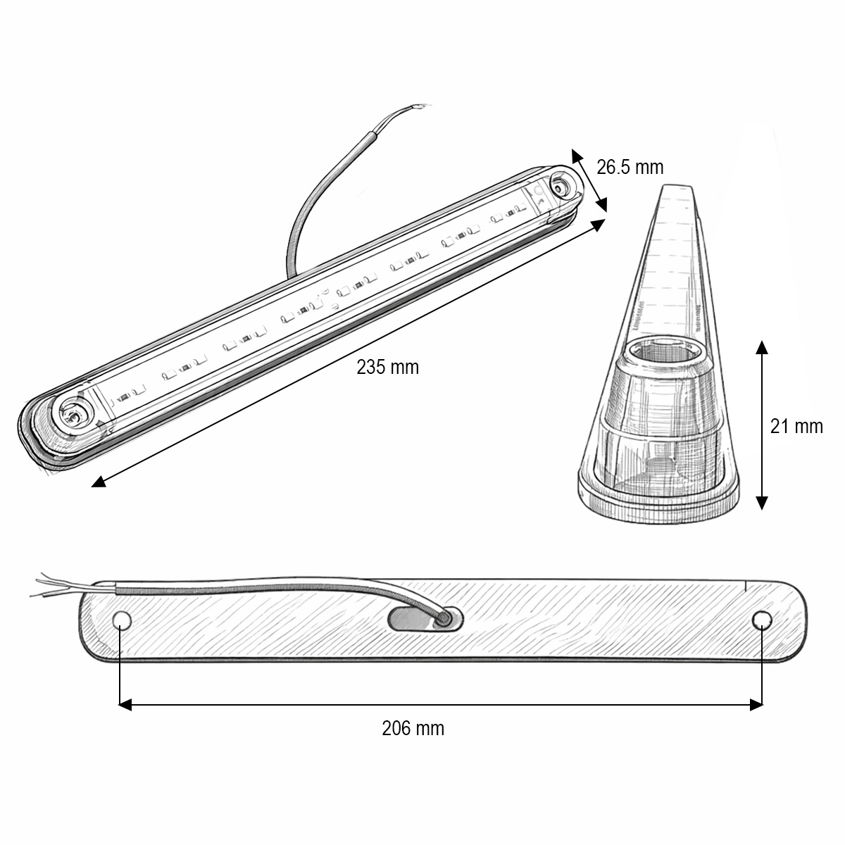 Lampa gabarit laterala LED NEON 12-24V galbena slim 235x26.5x21mm Breckner Germany - imagine 6