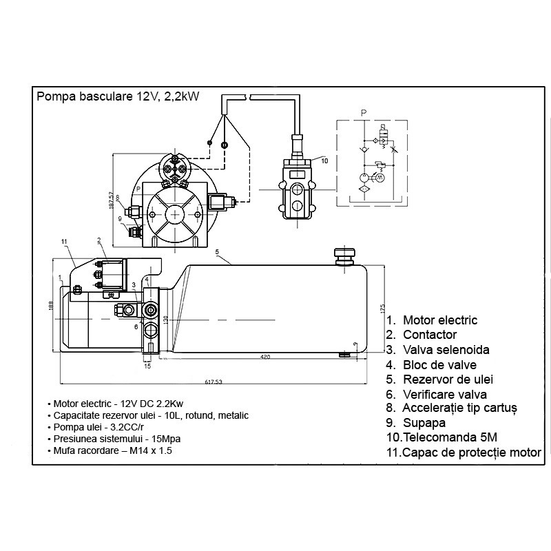 Pompa basculare 12V, 2,2kW 150 bar, cu rezervor metalic 10L si telecomanda - imagine 8