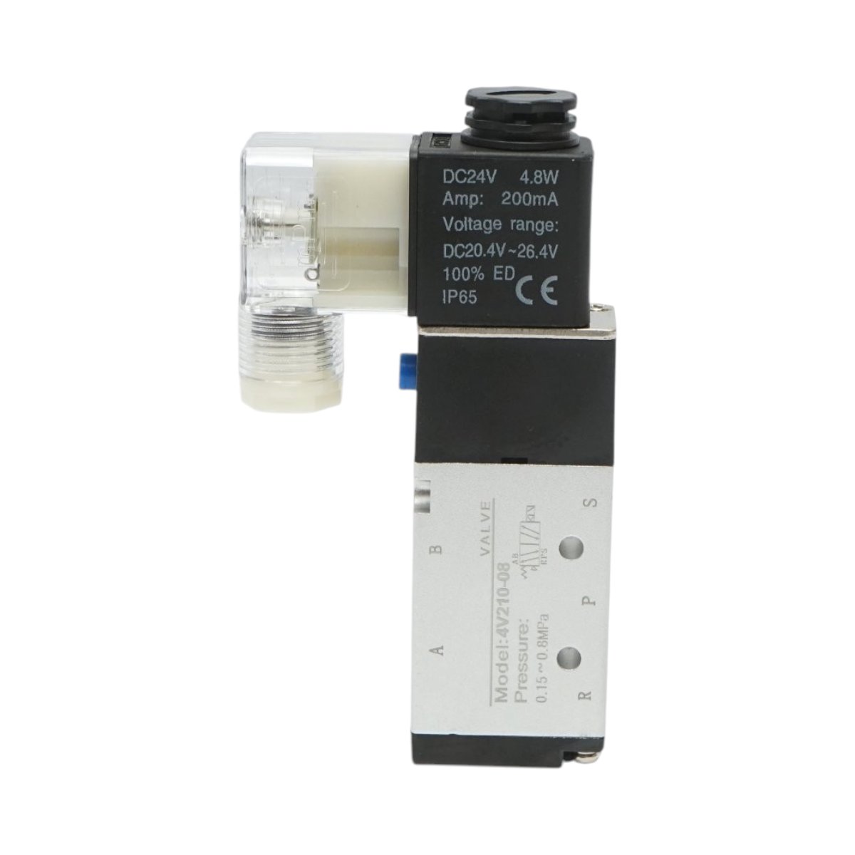 Electrovalva pneumatica 5 cai, 2 pozitii 1/4 inch, DC24V/4.8W, 4V210-08 IP65