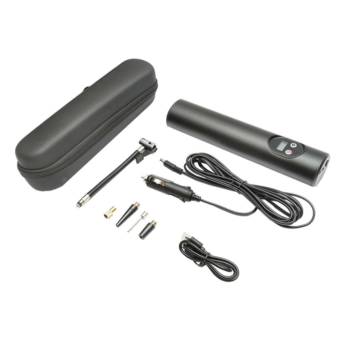 Compresor aer portabil negru 12,4V baterie 6000Am reincarcabila 250x56x47mm cu accesorii - imagine 2