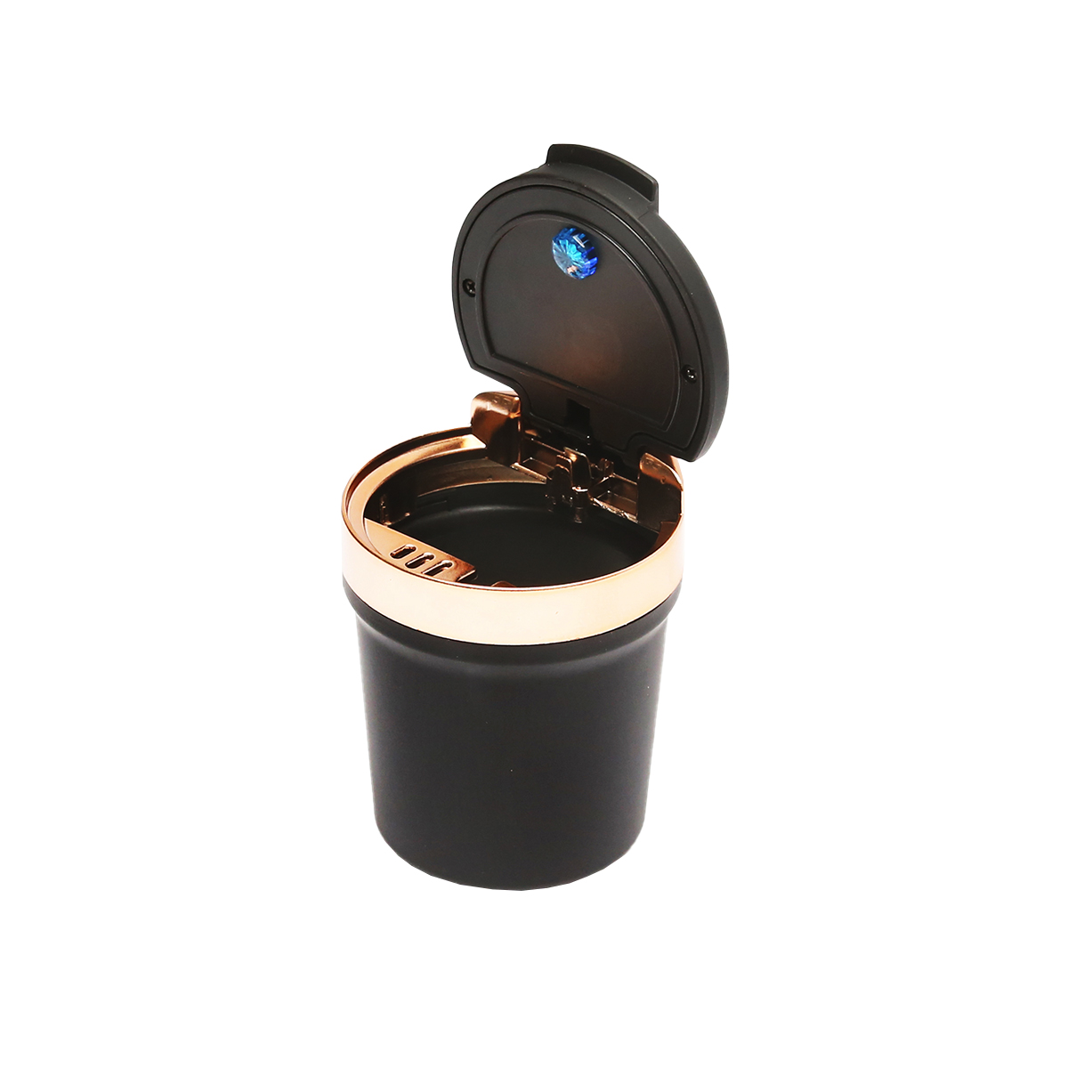 Scrumiera auto universala cu fund ceramic neagra-auriu cu lumina albastra LED - imagine 3